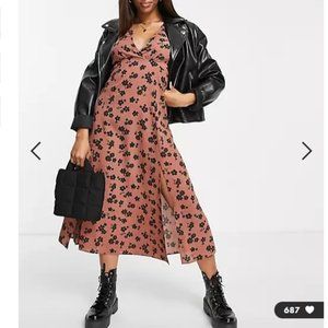 NWT ASOS DESIGN angel sleeve midi dress in brown floral print